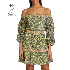 Alice & Olivia Dorothy Smocked Floral Cold Shoulder Mini Dress NWT Size 8