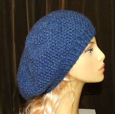 Handmade Slouchy Knit Beanie Beret Stunning Deep Blue One Size