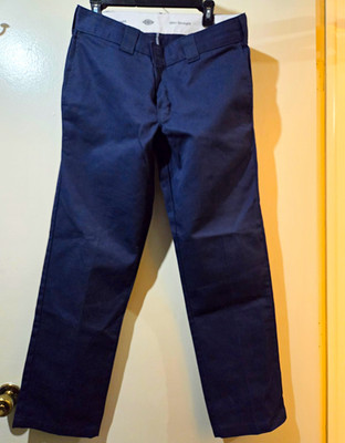 Dickies Men's Navy Solid Slim Straight Workwear Pants Flat Front Pockets 34