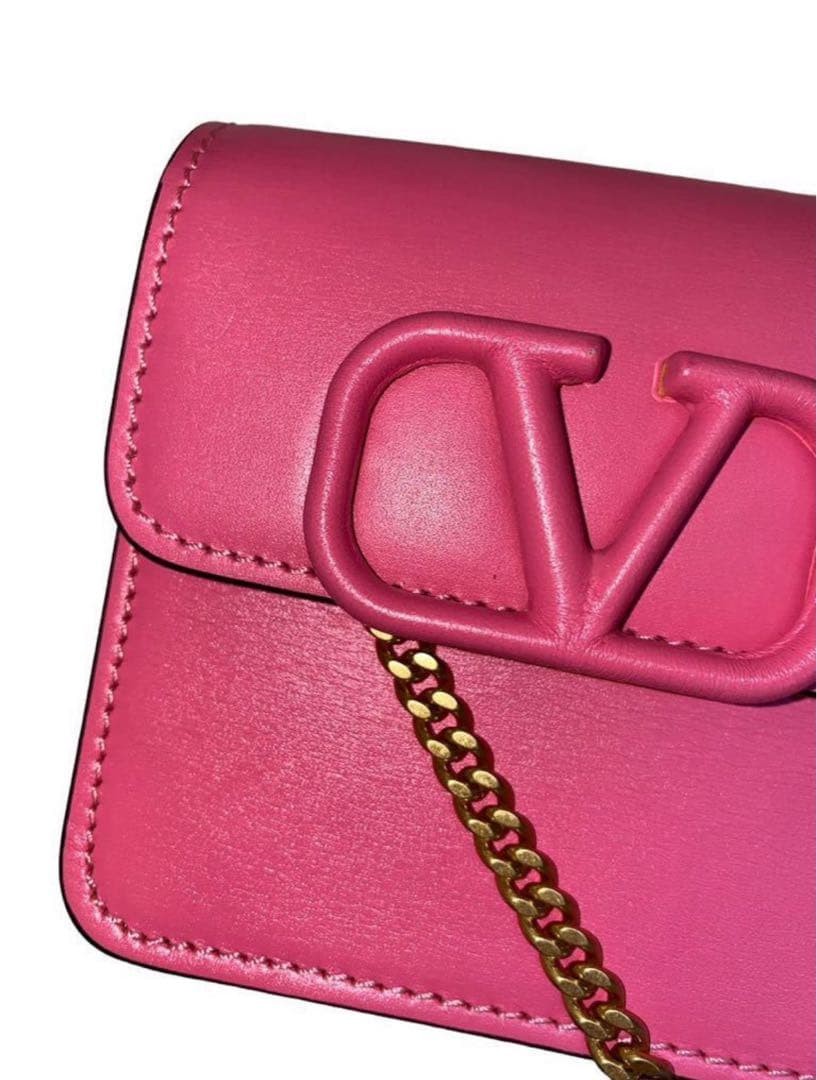 VALENTINO Women V-Sling Compact Chain Wallet bag Leather Pink Gold Chain thumbnail 24