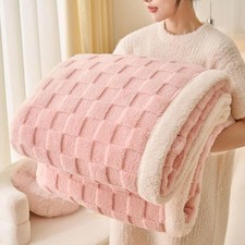 Pink Sherpa Throw Blanket for Couch, Flannel Cozy Soft Thick Blanket Warm Twi...