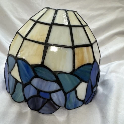 Vintage Tiffany Style  Lamp Shade ONLY 5.5” x 7" Stained Glass Floral Blue