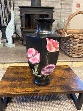 Vintage Empire Works Black Vase 1920s Art Nouveau Floral Design Stoke on Trent