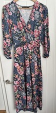 M&Co Women’s Floral Midi Dress UK 18 Blue Pink Wrap Style Long Sleeve Belted
