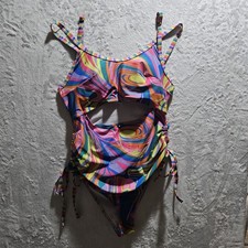 Women's 1 Piece Bathing Suit Plus Siz L Beach Travel Draw String Sides 8335