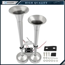 Marine Grade 304 Dual Trumpets Electric Train Ship Boat Air Horn Chrome Plated