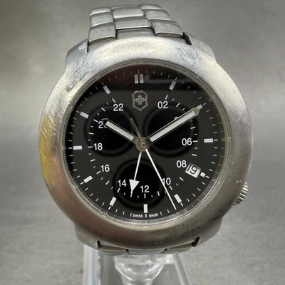 Victorinox V7-02 GMT Watch Men 37mm Black Dial Steel Date Round New Battery
