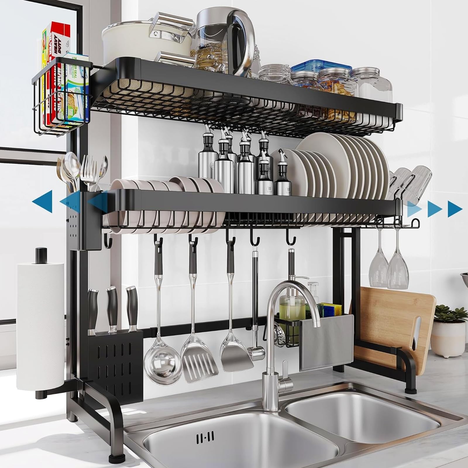 LIVOD 3-Tier Stainless Over-Sink Dish Drying Rack Expandable 25.5-37.4in Silver