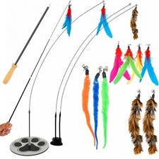 Cat Wand Toy Fishing Pole Feather Suction Cup Indoor Teaser Multisurface Base