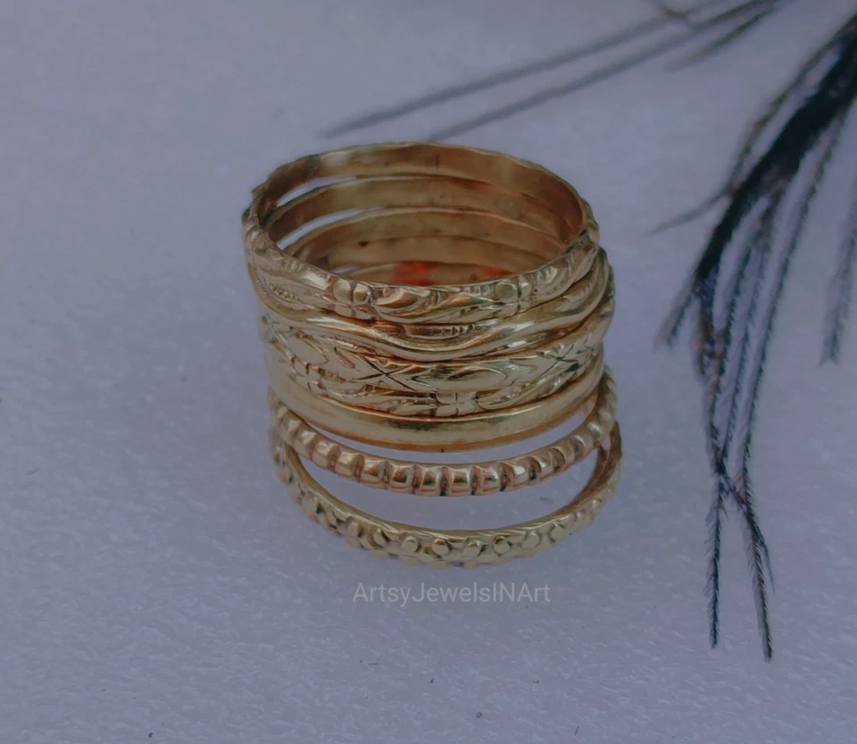 Juego de 8 anillos apilables rellenos de oro anillos antideslustre joyas para mujer B359 Foto 3 de 4