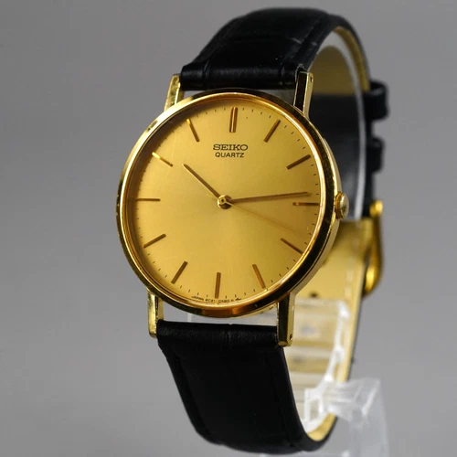 SEIKO 1986 Vintage 2C21-0120 Men's Watch Gold 32mm New Battery New Leather Band