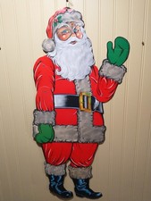 Santa Claus Jointed Cardboard Christmas Cut Out Decoration 31 Vintage 60 s