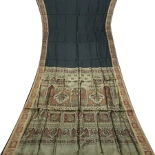 Namaste Vintage Black Sarees 100% Pure Silk Printed Indian Sari 6YD Craft Fabric