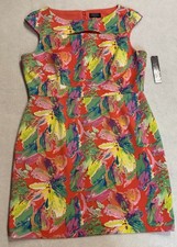 NWT Tahari Arthur S Levine Petite 14 Floral Sheath Dress Colorful Wedding Guest