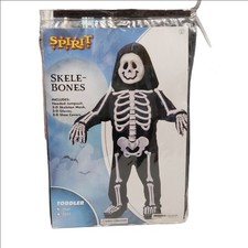 Spirit Halloween Skele-Bones Toddler Costume 3T-4T Skeleton Hooded Jumpsuit