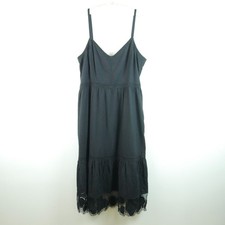 Loft Size 16 Midi Dress Black Linen Blend Eyelet Crochet Lace Trim NWT Sundress