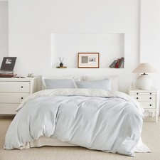 Light Blue Seersucker Duvet Cover Queen 100 Cotton 3 Pcs Set 1 Textured Seer...