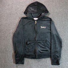 Juicy Couture Womens Large Black Hoodie Velour Bedazzled Y2k Vintage Retro