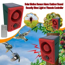 Outdoor Solar Motion Sensor Alarm with Remote Control, 130Db Sound Light Alarm