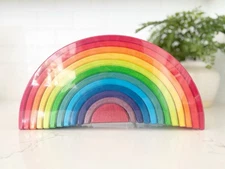 NEW Authentic Grimm's Large Wooden Rainbow Montessori Stacking Nesting Toy