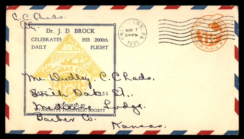 Mayfairstamps US 1935 Pennsylvania D JD Brock 200th daily flight Stationery Cove