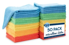 ST INC. 50 Pack Microfiber Cleaning Cloth, Bulk Towels for Home, Reusable Mic...