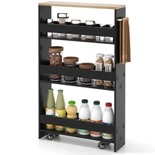 Costway Rolling Kitchen Slim Storage Cart Mobile Shelving Organizer w/ Handle