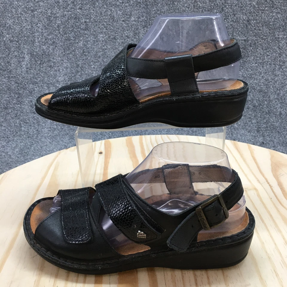 Sandalias Finn Comfort para mujer 38 Jersey con tiras de cuero negro hebilla con punta abierta Foto 2 de 4