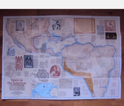 Travelers Map of Spain & Portugal + Spain in Americas Vintage Nat  display picture 1