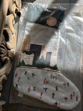 West Elm Nicole Cicak Embroidered Ice Skaters Christmas Stocking NEW