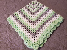 DMJ mojito,grey white hand crochet baby blanket /throw 80x80cms 31.5x31.5"