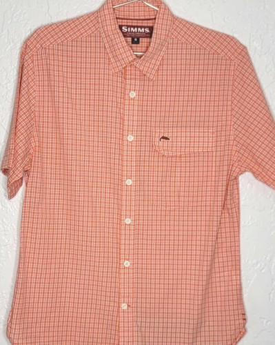 SIMMS Fishing Short Sleeve Shirt SS Angler Tackle TANGERINE COLOR MEN Size Small - Picture 2 of 11