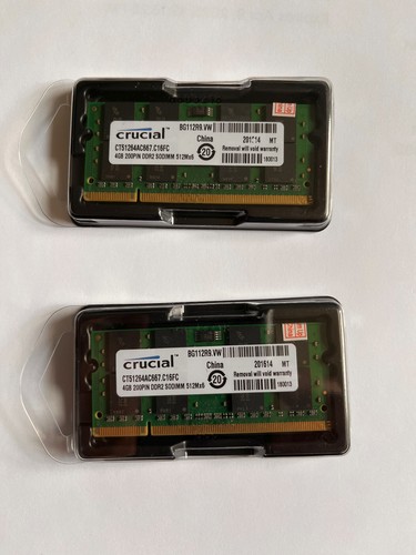 TWO (2) Crucial 4G Sodimm 200pin 512M x 6, DDR2