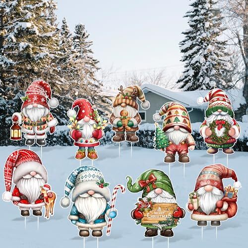 Fayoo 9 Pcs Christmas Gnome Yard Stakes Gnome Yard Signs with Multicolor-gnome - Picture 8 of 8
