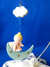 Vintage Original Irmi Nursey Crib Mobile Angel Clouds Blue Moon Ornament 5" T