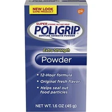 4 Pack Super Poligrip Extra Strength 12h Denture Adhesive Powder, 1.6 Oz Each