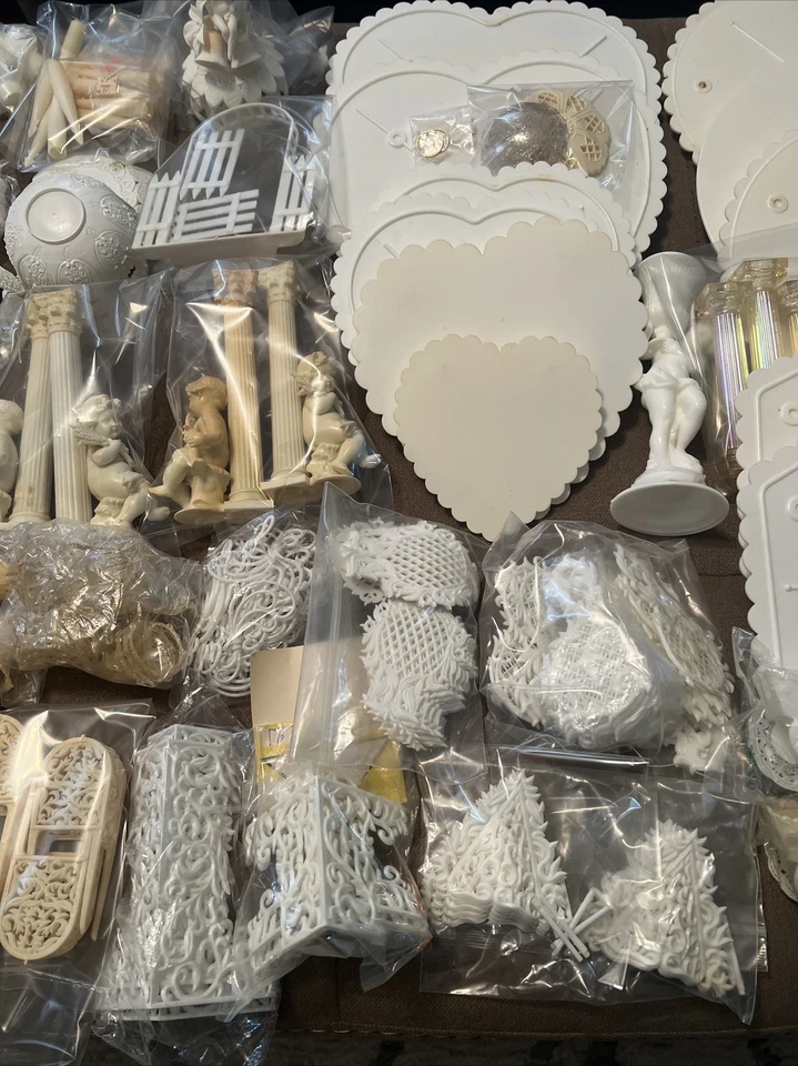 Vtg Wedding Cake Decor Mix Lot 200+Pc Trays Columns Topper Bells Decor 70’s-80’s - Image 3 of 4