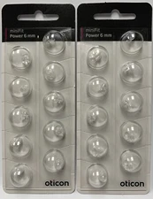 2 Packs Oticon miniFit 6mm Power Domes For Hearing Aids. 20 Domes Total.
