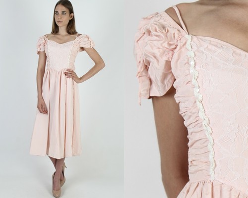 Vtg 80s Gunne Sax Dress Pink Off 