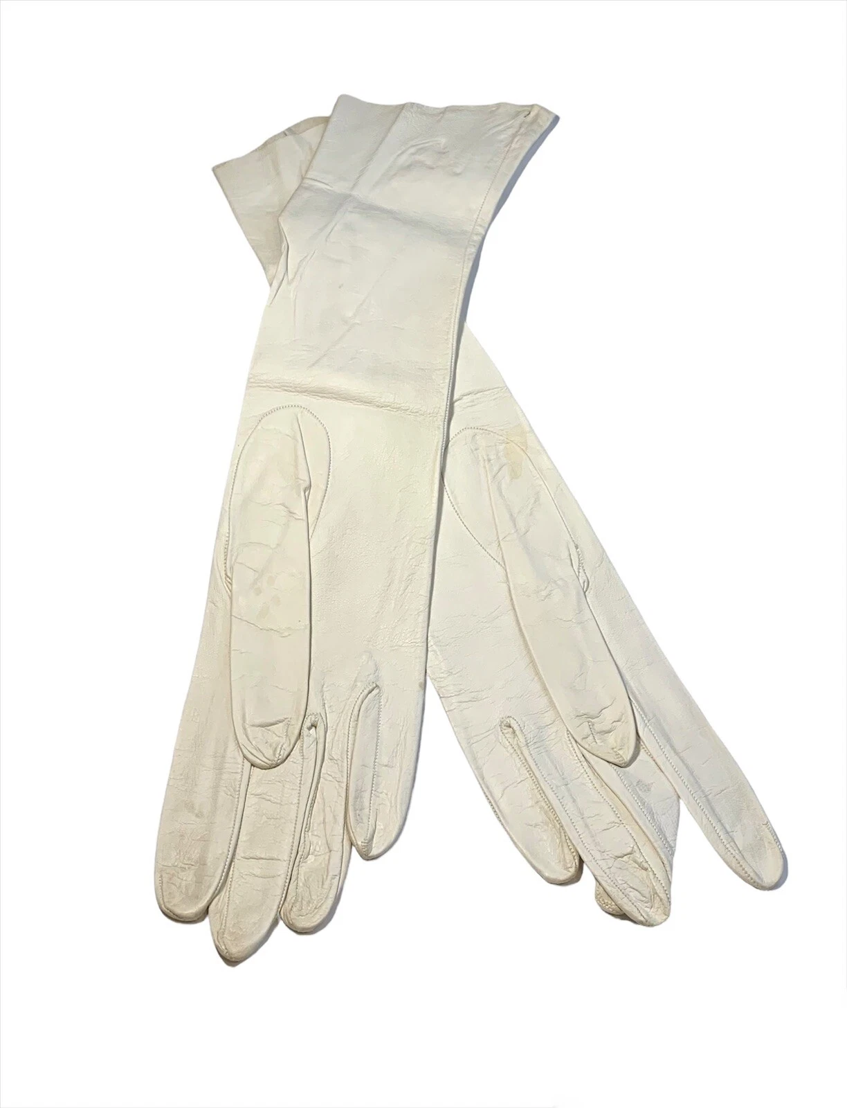 Leather Gloves Vintage Christian Dior Thin Off White Mid Length Retro France
