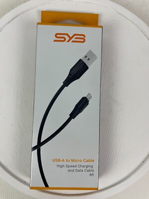 SYB 6ft USB-A to Micro Cable High Speed Charging and Data Sync Cable Black