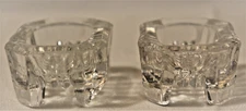 Vintage Footed Rectangular Pressed Glass Salt Cellars Set of Two (2) 1.5" x 2"