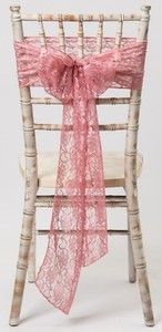 Dusky Pink Lace Wedding Chair Sash Hood Overlay Runner