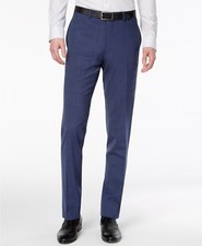 Calvin Klein Men's Blue Wool Skinny Flat Front Dress Pants Trousers 42W 35L
