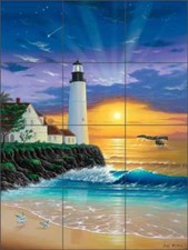 Lighthouse Tile Backsplash Ceramic Mural Wilkie Seascape Whale Art POV-JWA033