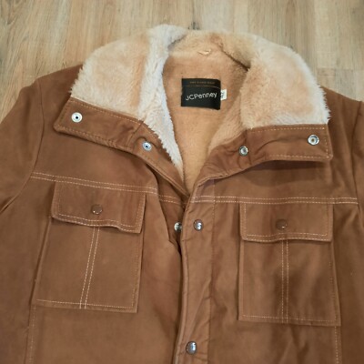 Vintage JCPenney Suede Faux Fur Lined Trucker Coat Marlboro Man Size 42 Lg  Warm
