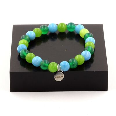 Green Agate + Blue Chalcedony + Peridot Bead Bracelet 8 Mm. Made In France
