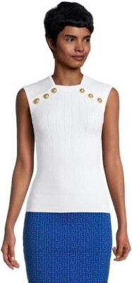 Balmain White Knit Sleeveless top with gold buttons sz FR 38 US 4/6