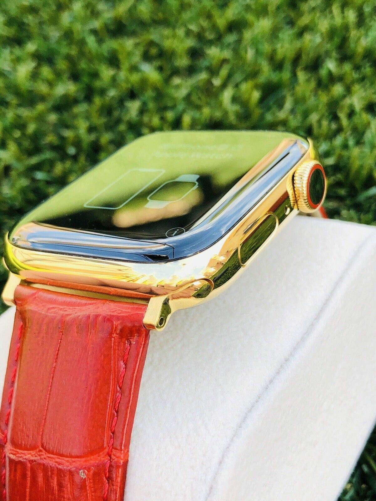 24K Gold Plated 45MM Apple Watch SERIES 7 Stainless Steel Red Band GPS LTE  O2