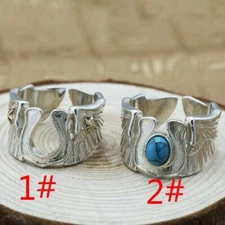Real 925 Sterling Silver Ring Angel's Wings Horseshoe Open Size 9 10 11 12